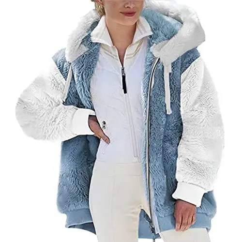 Produktbild: KOG Fleecejacke Damen Herbstjacke Mode Teddyjacke Vliesjacke Einfarbig Oberteile Frau Jacken Amazon - prime Trenchcoat Wollmantel Frauen Daunenmantel Baumwolle Amazon - prime Blau 3XL