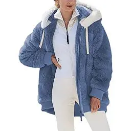 Produktbild: KOG Fleecejacke Damen Herbstjacke Warm Wollmantel Vliesjacke Einfarbig Oberteile Teenager Pullover Winterjacke übergangsjacken Prime Windbreaker Frau Dufflecoat Baumwolle Gutscheine Blau 4XL