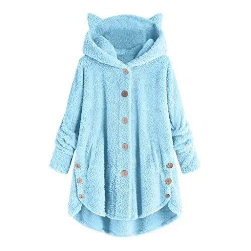 Produktbild: KOG Fleecejacke Damen Herbstjacke Warmes Fleecejacken Einfarbige Bekleidung Jacken Amazon Essentials Damen Windjacke Wollmantel Teenager Mädchen Steppmantel Baumwolle Gutscheine Blau 5XL