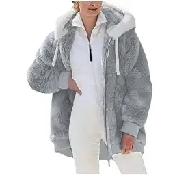 Produktbild: KOG Fleecejacke Damen Jacke Mode Cordjacke Wollmantel Einfarbig Oberteile Kapuzenmantel übergangsmantel Amazon Essentials Damen Teenager Mädchen Baumwolle Amazon Warehouse Deal Grau 5XL
