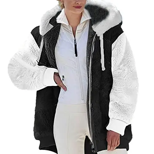 Produktbild: KOG Fleecejacke Damen Jacke Mode Fleecemantel Teddyfleece Jacke Einfarbig Bekleidung Frau übergangsmantel Prime Blusenjacke Teenager Mädchen Steppmantel Baumwolle Warehouse Deal Weiß L