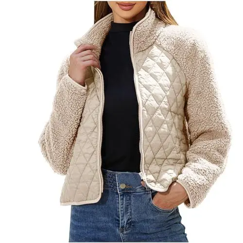 Produktbild: KOG Fleecejacke Damen Jacke Warmes Cordjacke Wollmantel Einfarbig Oberteile Hoodie Jacke Herbstjacke Amazon Gutschein Strickjacke Fleecejacken Frau Baumwolle Outlet Amazon Beige XXL