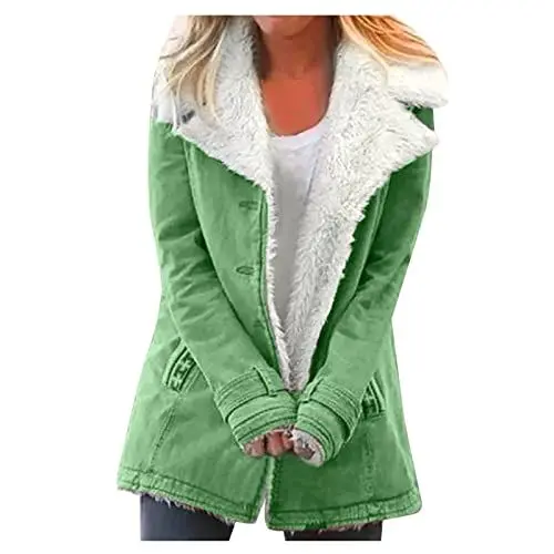 Produktbild: KOG Fleecejacke Damen Jacken Elegante Vliesjacke Einfarbige Kleidung Frau Kapuzenmantel Jacke Gutscheine Blusenjacke Cordjacke Softshelljacken Baumwolle Amazon Warehouse Deal Grün 3XL