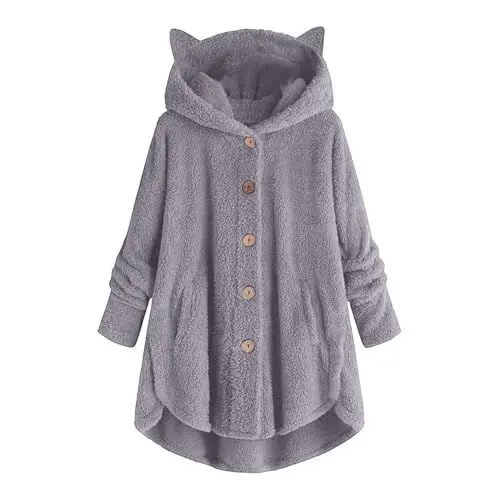 Produktbild: KOG Fleecejacke Damen Jacken Warm Fleecejacken Fleecepullover Einfarbig Kleidung Teenager Kapuzenjacke Winterjacke Gutschein Strickjacke Fleecemantel Wollmantel Baumwolle Angebote Grau M