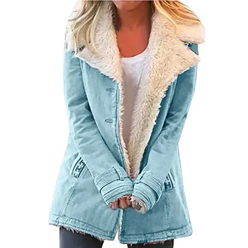 Produktbild: KOG Fleecejacke Damen Jacken Warme Fleecemantel Einfarbige Oberteil Teenager Kapuzenmantel übergangsjacken Outlet Amazon Sweatjacke Teddy Fleecejacke Parka Baumwolle Outlet Amazon Blau 5XL