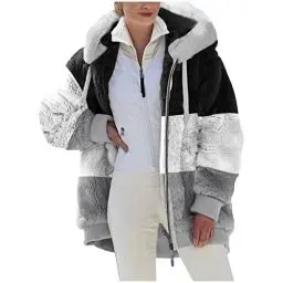 Produktbild: KOG Fleecejacke Damen Winterjacke Elegant Vliesjacke Teddy Jacken Einfarbige Oberteil Jacken Amazon - prime Strickjacken Teenager Mädchen Parka Baumwolle Outlet Angebote Grau 5XL