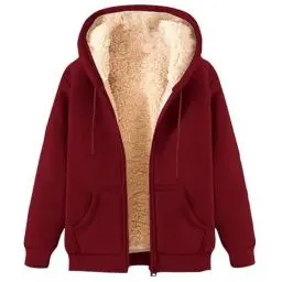 Produktbild: KOG Fleecejacke Damen Winterjacke Mode Fleecejacken Einfarbig Bekleidung Frau Hoodie Wintermantel Gutscheine Wollmantel Teenager Softshelljacken Baumwolle Warehouse Deals Angebote Wein M