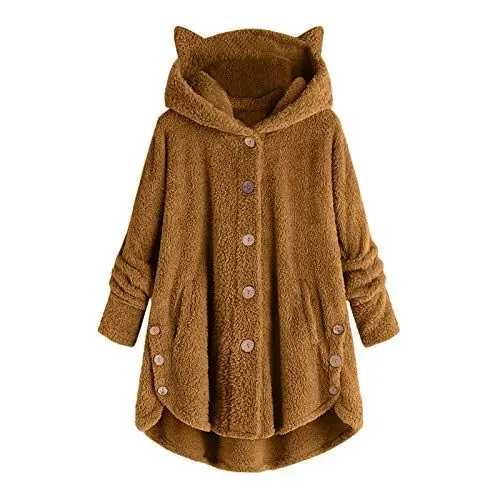 Produktbild: KOG Fleecejacke Damen Winterjacke Warmes Fleecejacken Cordjacke Einfarbige Bekleidung Kapuzenmantel übergangsmantel Warehouse Deal Frau Steppjacke Baumwolle Gutschein Khaki M