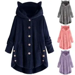 Produktbild: KOG Fleecejacke für Damen Herbstjacke Mode Teddy Jacken Einfarbig Kleidung Winterjacke Warehouse Deals Angebote Trenchcoat Cordjacke Frauen Puffer Jacke Baumwolle Outlet Angebote Marine M