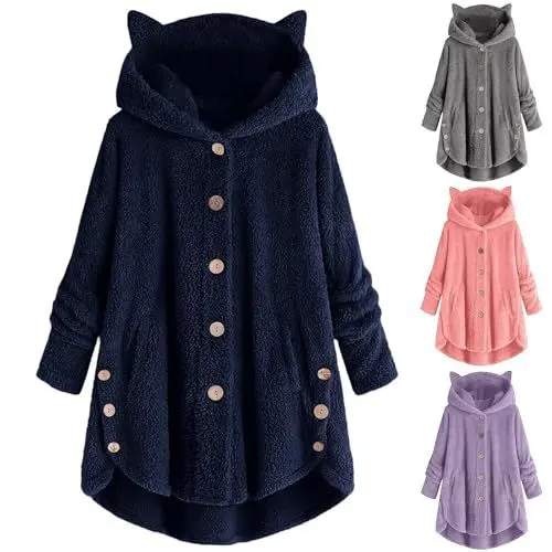 Produktbild: KOG Fleecejacke für Damen Herbstjacke Mode Teddy Jacken Einfarbig Kleidung Winterjacke Warehouse Deals Angebote Trenchcoat Cordjacke Frauen Puffer Jacke Baumwolle Outlet Angebote Marine M