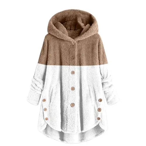 Produktbild: KOG Fleecejacke für Damen Jacke Elegant Cordjacke Teddyjacke Einfarbig Oberteile Hoodie Amazon Gutschein Trenchcoat Teddyfleece Jacke Frau Zipper Jacke Baumwolle Amazon - prime Khaki XL