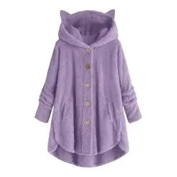 Produktbild: KOG Fleecejacke für Damen Jacke Mode Cordjacke Fleecemantel Einfarbige Oberteile Herbstjacke Sale Damen Sweatjacke Wollmantel Teenager Mädchen Puffer Jacke Baumwolle Outlet Amazon Lila XXL