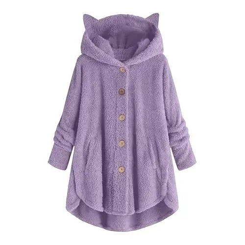 Produktbild: KOG Fleecejacke für Damen Jacke Mode Cordjacke Fleecemantel Einfarbige Oberteile Herbstjacke Sale Damen Sweatjacke Wollmantel Teenager Mädchen Puffer Jacke Baumwolle Outlet Amazon Lila XXL