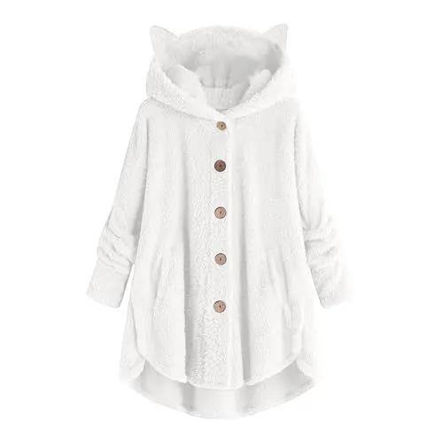 Produktbild: KOG Fleecejacke für Damen Jacke Warm Fleecejacken Cordjacke Einfarbig Kleidung Frauen Kapuzenpullover Herbstjacke Gutschein Windbreaker Vliesjacke Steppmantel Baumwolle Angebote Weiß L