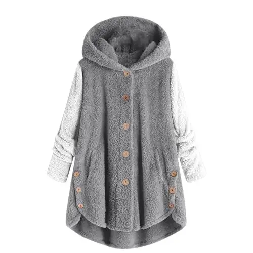 Produktbild: KOG Fleecejacke für Damen Jacke Warmes Fleecemantel Vliesjacke Einfarbige Oberteil Teenager Kapuzenpullover Warehouse Deal Hemdjacke Teddy Jacken Frauen Baumwolle Gutschein Grau M