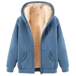 Produktbild: KOG Fleecejacke für Damen Jacken Elegant Teddy Jacken Fleecemantel Einfarbige Bekleidung Frauen Winterjacke Gutschein Blusenjacke Frau Daunenmantel Baumwolle Amazon - prime Blau XXL