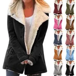 Produktbild: KOG Fleecejacke für Damen Jacke Warm Teddyjacke Teddy Fleecejacke Einfarbige Kleidung Hoodie Jacke Jacken Outlet Amazon Strickjacke Teddy Jacken Frau Steppmantel Baumwolle Prime Schwarz 3XL