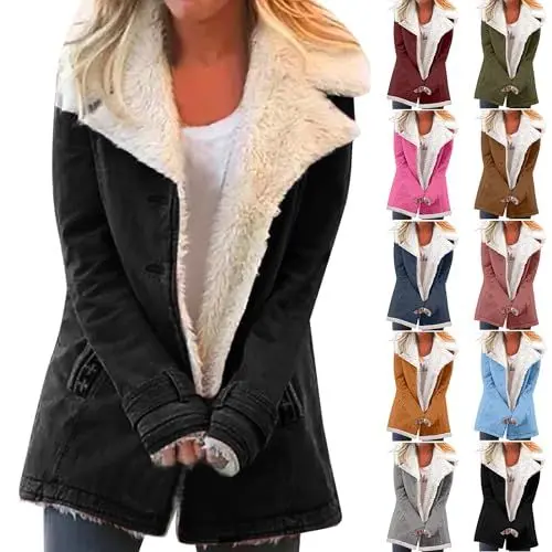 Produktbild: KOG Fleecejacke für Damen Jacke Warm Teddyjacke Teddy Fleecejacke Einfarbige Kleidung Hoodie Jacke Jacken Outlet Amazon Strickjacke Teddy Jacken Frau Steppmantel Baumwolle Prime Schwarz 3XL
