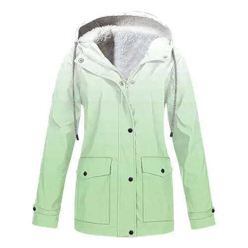 Produktbild: KOG Fleecejacke für Damen Jacken Warme Cordjacke Wollmantel Einfarbig Oberteil Frau Kapuzenmantel übergangsmantel Prime Windbreaker Vliesjacke Parka Baumwolle Amazon Warehouse Deal Mintgrün XL