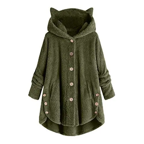Produktbild: KOG Fleecejacke für Damen Jacken Warme Teddyfleece Jacke Teddy Jacken Einfarbig Kleidung Herbstjacke Gutschein Amazon Windbreaker Teenager Softshellmantel Baumwolle Sale Damen Grün L