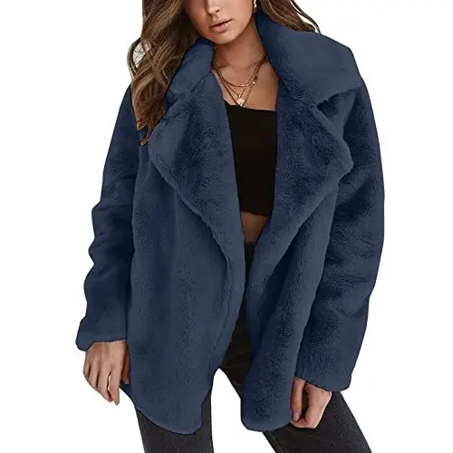 Produktbild: KOG Fleecejacke für Damen Jacken Warme Vliesjacke Fleecejacken Einfarbig Kleidung Kapuzenmantel Jacke übergangsmantel Angebote Hemdjacke Teddy Jacken Frau Steppjacke Baumwolle Prime Blau L
