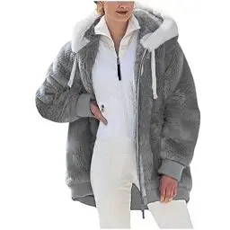 Produktbild: KOG Fleecejacke für Damen Winterjacke Warme Teddyjacke Fleecemantel Einfarbige Kleidung Jacke übergangsmantel Gutschein Strickjacke Cordjacke Frau Daunenmantel Baumwolle Gutschein Dunkelgrau L
