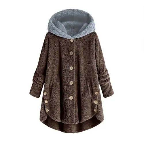 Produktbild: KOG Fleecejacke für Damen Winterjacke Winter Wollmantel Einfarbige Bekleidung Frauen Herbstjacke Sale Angebote Teddyfleece Jacke Teenager Mädchen Baumwolle Gutschein Braun M