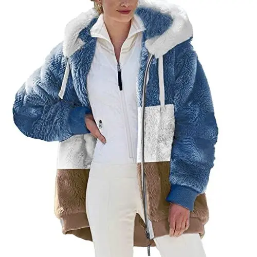 Produktbild: KOG Fleecejacke für Damen Wintermantel Warm Teddy Jacken Einfarbig Kleidung Frau Winterjacke Amazon - prime Hemdjacke Fleecemantel Wollmantel Baumwolle Sale Angebote Khaki XL