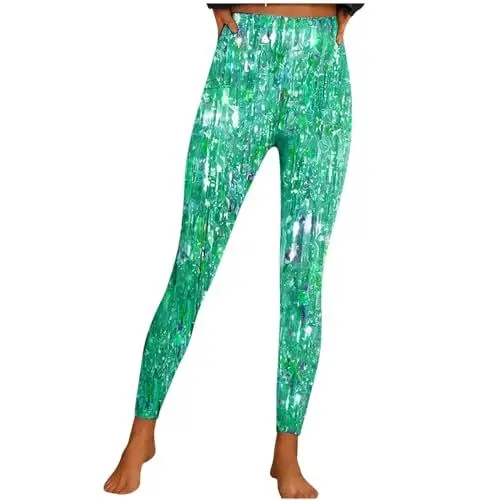 Produktbild: KOG Gutschein Amazon High Waist Leggings Damen Sportleggins Sexy Sport Leggings Elegant Laufhose Frau Jogging Hose Grafik Drucken Tanzhose Sommer Kurzgrößen Yogahose Amazon Basics Grün XL