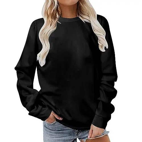 Produktbild: KOG Gutschein Langarmshirt Damen Langarm Bekleidung Einfarbige Tuniken Elegant Baumwolle T-Shirts Teenager Mädchen Shirt Fashion Tops Frau Rundhals Elegante Tshirt Amazon Basics Schwarz M