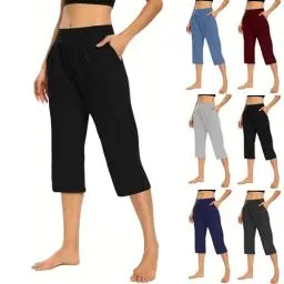 Produktbild: KOG Gutscheine 3/4 Hose Damen Cargo Hosen Fashion Sommerhose Baumwolle Leicht Cargohose Frau Jogginghose Leichte Yoga Hose Beige Stretch Hose Slim Fit Hippie Schlaghose Prime Schwarz L