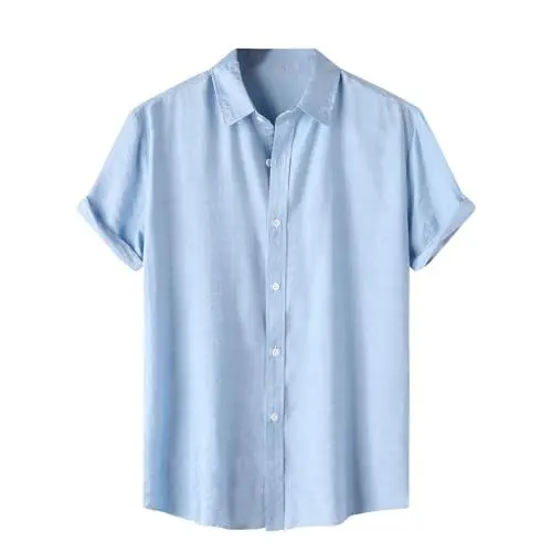 Produktbild: KOG Hemd Herren Sommer Hemd Männer Sommerhemd Einfarbig Oberteile Fashion Baumwolle Strand Hemd Outlet Amazon Junge Laufshirt Mode Bekleidung Jungen Leicht Freizeithemd Sale Angebote Hellblau M