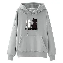 Produktbild: KOG Hoodie für Damen Baumwolle Hoodies Einfarbig Sweatshirt mit Kapuze Basic Bekleidung Oberteile Fashion Oberteil Vintage Frau Winter Oversized Hooded Sweatshirt Angebote Grau L