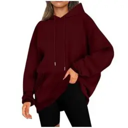 Produktbild: KOG Hoodie Damen Baumwolle Hooded Sweatshirt Einfarbige Sweatshirt mit Kapuze Casual Oberteil Oberteile Winter Freizeit Frau Retro Oversized Bekleidung Blitzangebote des Tages Wein XXL