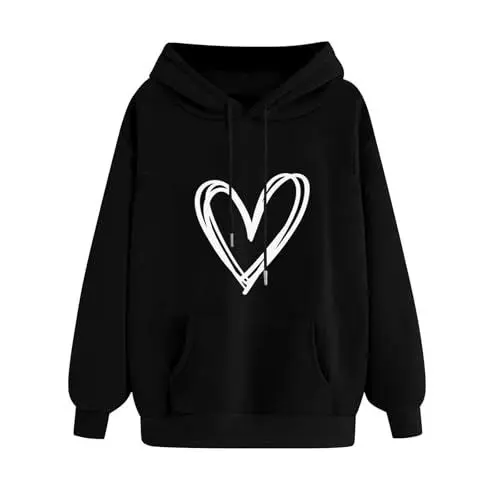 Produktbild: KOG Hoodie Damen Baumwolle Hoodies Einfarbige Sweatshirt mit Kapuze Mode Kleidung Frauen Kapuzenpullover Elegante Oberteil Warme Frau Basic Oversized Pullover Warehouse Deal Schwarz S