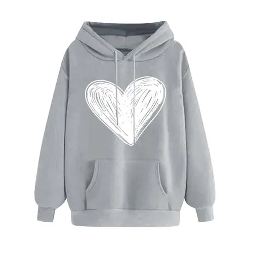 Produktbild: KOG Hoodie Damen Baumwolle Kapuzenpullover Einfarbig Hooded Sweatshirt Warmes Oberteil Bekleidung Mode Pullover Teenager Mädchen Winter Oversize Langarmshirt Warehouse Deal Grau L