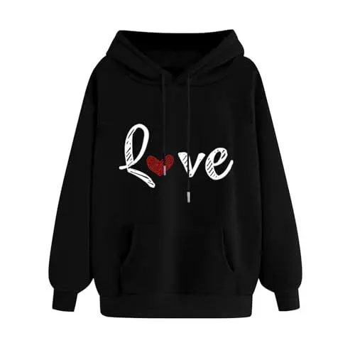 Produktbild: KOG Hoodie Damen Baumwolle Sweatshirt mit Kapuze Einfarbig Hooded Sweatshirt Mode Kapuzenpullover Frau Winter Bekleidung Warme Frauen Oversize Kleidung Meine Bestellungen Anzeigen Schwarz S