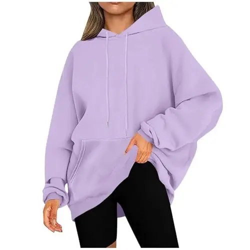 Produktbild: KOG Hoodie Damen Baumwolle Sweatshirt mit Kapuze Einfarbig Hooded Sweatshirt Warm Oberteil Teenager Mädchen Hoodies Basic Warmes Casual Große Größen Langarmshirt Gutschein Lila XXL