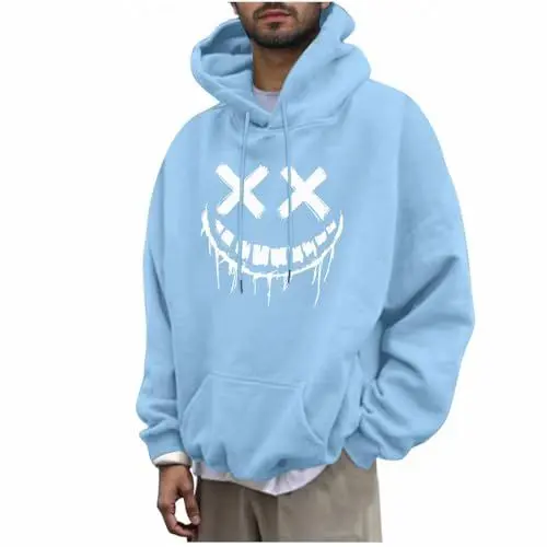Produktbild: KOG Hoodie Herren Freizeit Sweatshirt mit Kapuze Grafik Drucken Hooded Sweatshirt Mode Kleidung Männer Oberteile Herbst Langarmshirt 2025 Slim Fit Kapuzenpullover Baumwolle Hoodies Hellblau XXL
