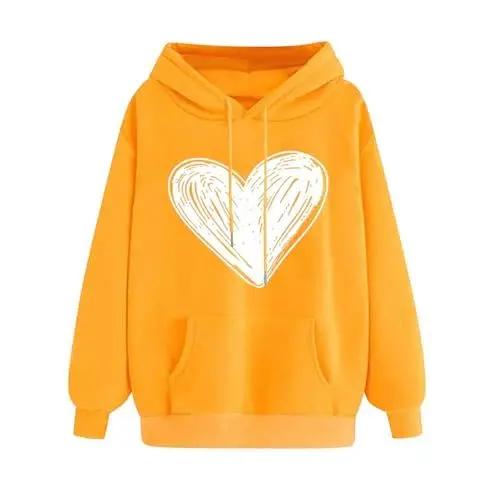 Produktbild: KOG Hoodie für Damen Baumwolle Hooded Sweatshirt Einfarbig Hoodies Casual Oberteile Frauen Bekleidung Elegant Kleidung Frau Retro Oversize Oberteil Amazon Essentials Damen Gelb XL