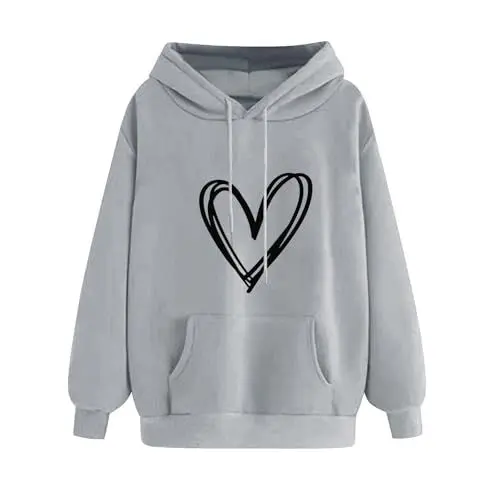 Produktbild: KOG Hoodie für Damen Baumwolle Hooded Sweatshirt Einfarbige Kapuzenpullover Winter Pullover Frauen Hoodies Freizeit Langarmshirt Fashion Frau Basic Oversize Kleidung Grau L