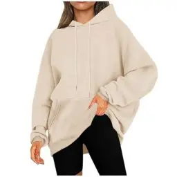 Produktbild: KOG Hoodie für Damen Baumwolle Kapuzenpullover Einfarbige Hooded Sweatshirt Mode Bekleidung Frauen Pullover Retro Frau Freizeit Große Größen Langarmshirt Meine Bestellungen Anzeigen Khaki M