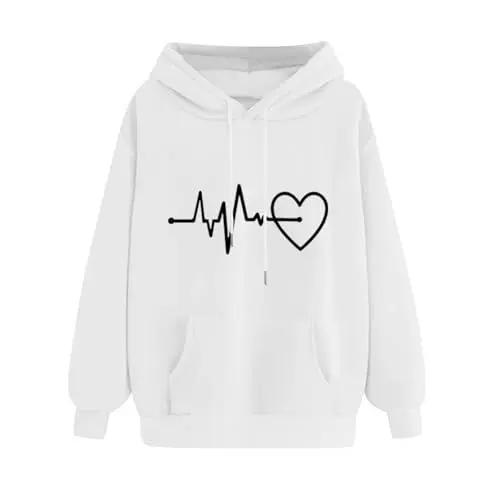 Produktbild: KOG Hoodie für Damen Baumwolle Hooded Sweatshirt Einfarbige Hoodies Warmes Oberteil Bekleidung Basic Kapuzenpullover Winter Teenager Mädchen Mode Locker Amazon Essentials Damen Weiß M