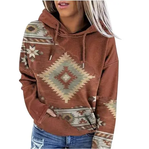 Produktbild: KOG Hoodie für Damen Baumwolle Sweatshirt mit Kapuze Grafik Drucken Hooded Sweatshirt Warmes Oberteile Frau Kapuzenpullover Winter Hoodies Warm Große Größen Oberteil Warehouse Deal Kaffee XXL