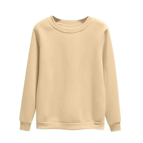 Produktbild: HXRYPG Langarmshirt Damen Sweatshirt Basic Shirt Warm Oberteile Sweatshirt ohne Kapuze Winter Bluse Einfarbig Pullover Herbst Langarmshirts Sweatshirts Langarm Shirts Blusen Angebote Damen Beige M