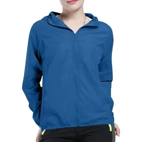 Produktbild: KOG Leicht Regenjacke Damen Wasserdicht Regenmantel Übergangsjacke Windbreaker mit Kapuze Fahrradjacke Regencape Dünne Fahrrad Regenjacken Wanderjacke Outdoor Jacken Warehouse Deals Angebote Blau S