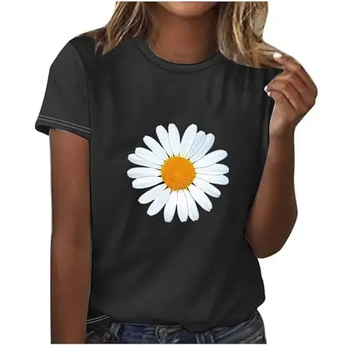 Produktbild: KOG Warehouse Deals Angebote Damen Tshirt Basic Tie-Dye Shirts Freizeit Kurzarm Bluse Kleidung Elegant Tie-Dye Tuniken Frau Eckiger Ausschnitt Sommer Longbluse Schwarz S