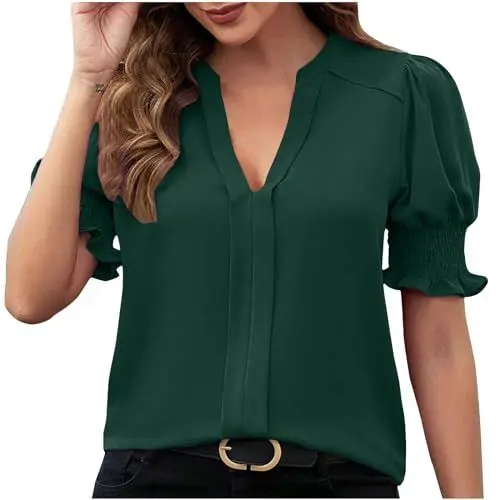 Produktbild: KOG Meine Bestellungen Anzeigen Damen Shirt Lässig Einfarbige Oberteil Elegant Kurzarm Hemd Frau Tshirts Elegante Einfarbig Longshirt Frauen Rundhals Oversize Tank Sale Angebote Grün XL