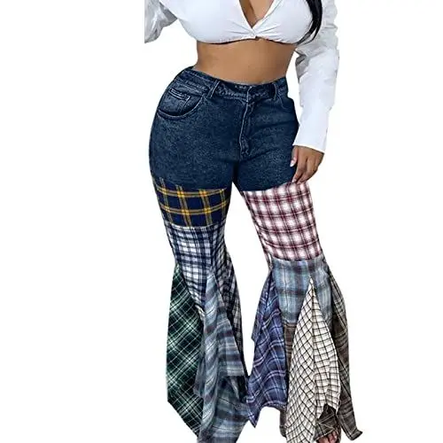 Produktbild: KOG Outlet Amazon Damen Jeans Jeanshose Hosen Elegante Sommerhose für Damen Baumwolle Elegant Cargo Hosen Frauen Sporthose Drucken Retro Baggy Anzughose Sporthosen Amazon Basics Blau XL