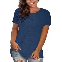 Produktbild: KOG Outlet Amazon Damen Shirts Mode Einfarbige Tee T-Shirt Retro Baumwolle Hemd Teenager Blusen & Tuniken Casual Einfarbig Blusenshirt Frau Rundhals Sommer Gutschein Amazon Marine XXL